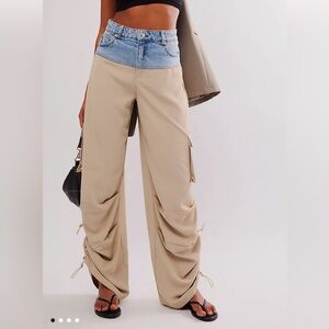 SER.O.YA Tan & Denim Cargo Pants NWT